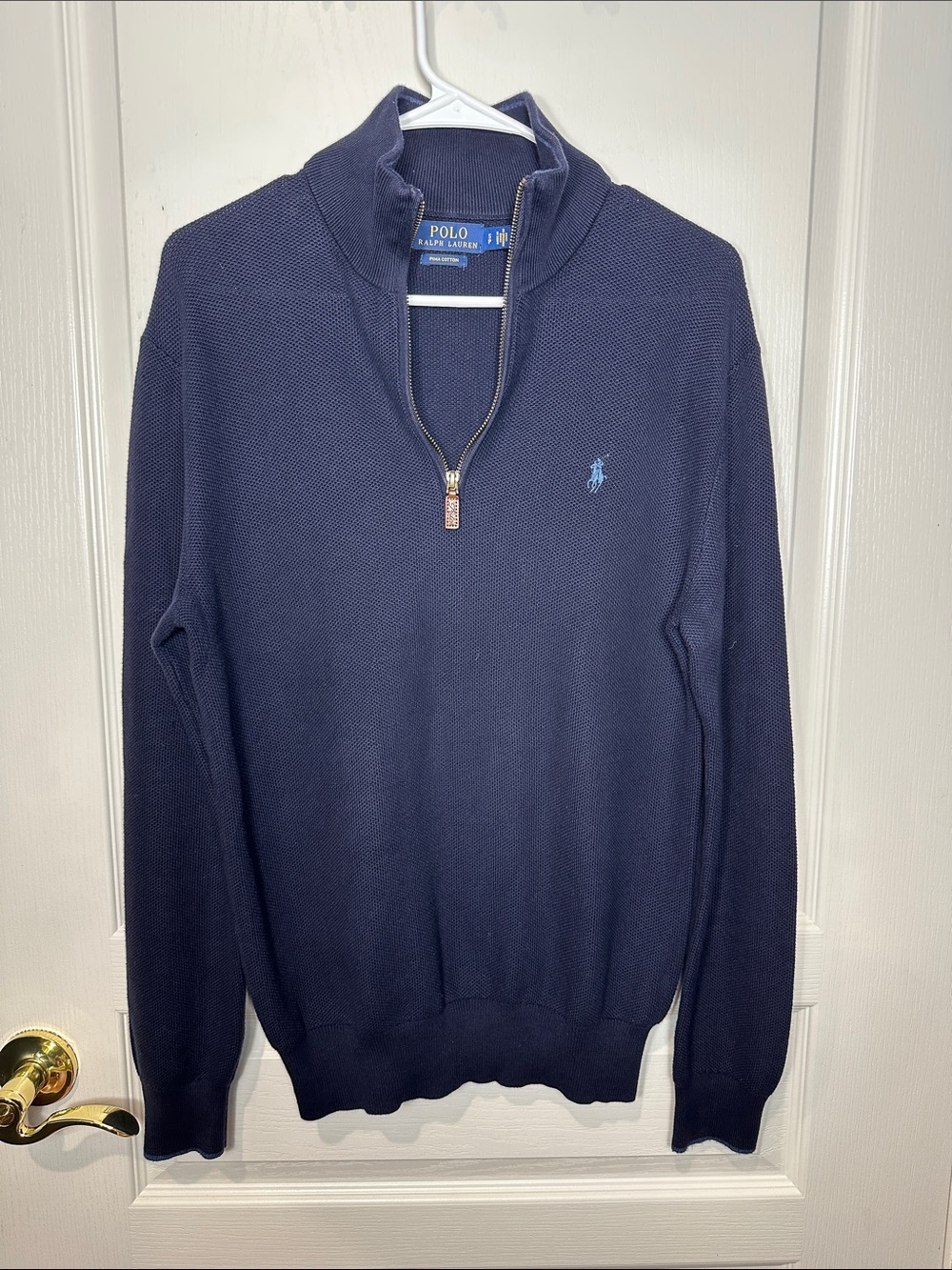 Polo Ralph Lauren Navy Blue Pima Cotton Quarter-Zip Pullover Mens Small